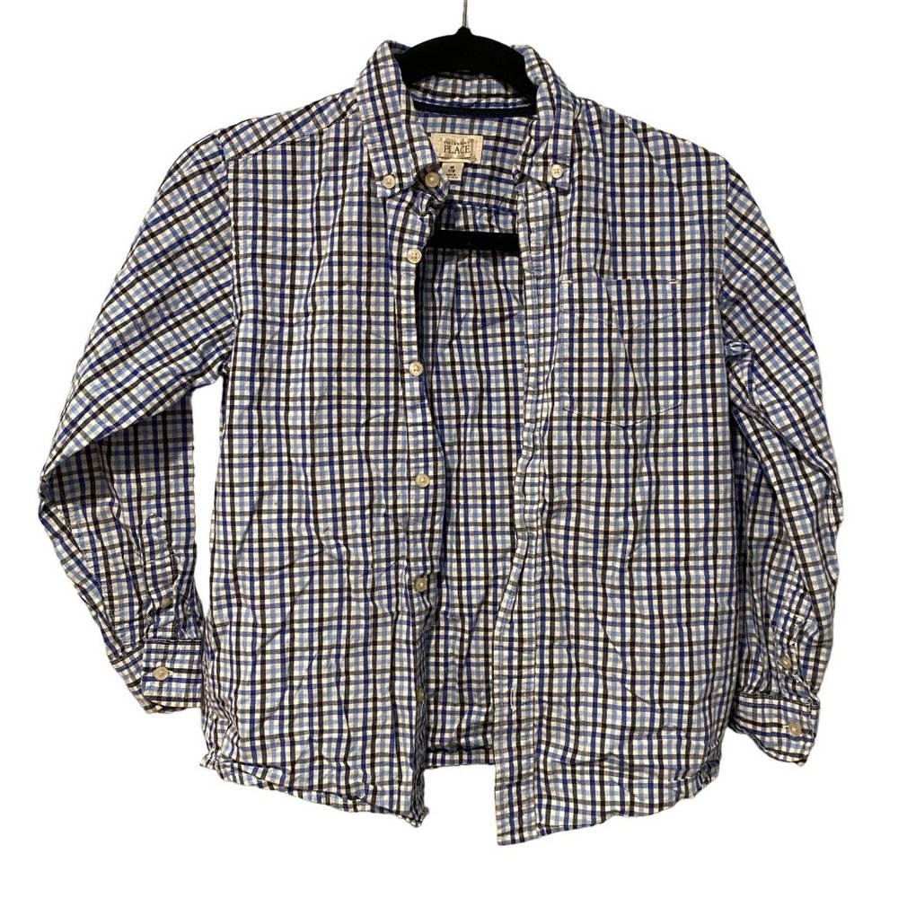 A Childrens Place size Medium (7/8)  blue gingham plaid button down shirt